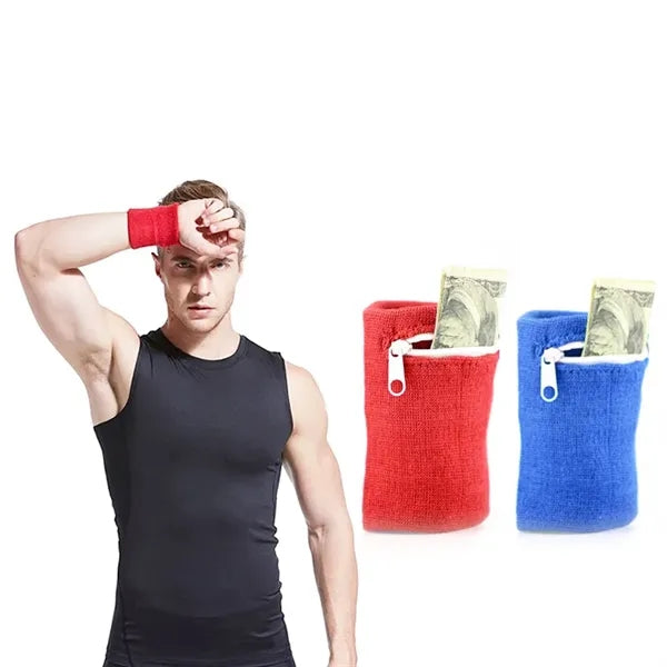 Zipper Wrist Pouch Cotton Sweatbands - Sports and Workout