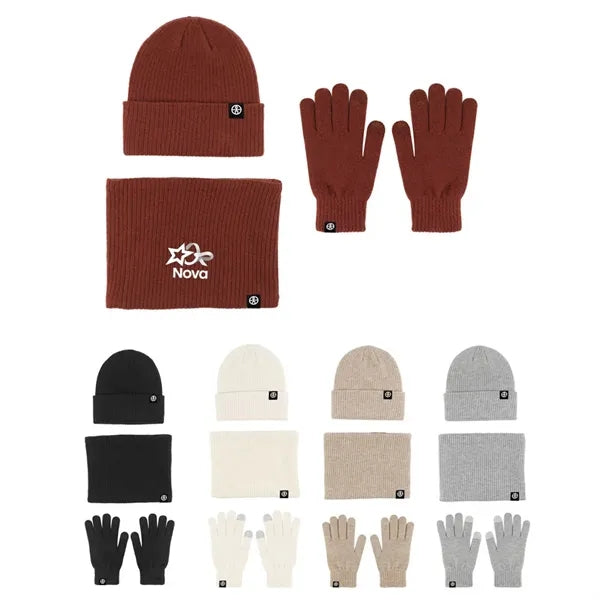Winter Beanie Hat Scarf Touchscreen Gloves Set