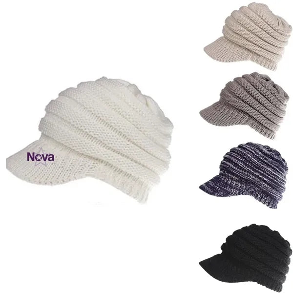 Chunky Soft Oversized Ribbed Slouchy Knit Hat with Visor