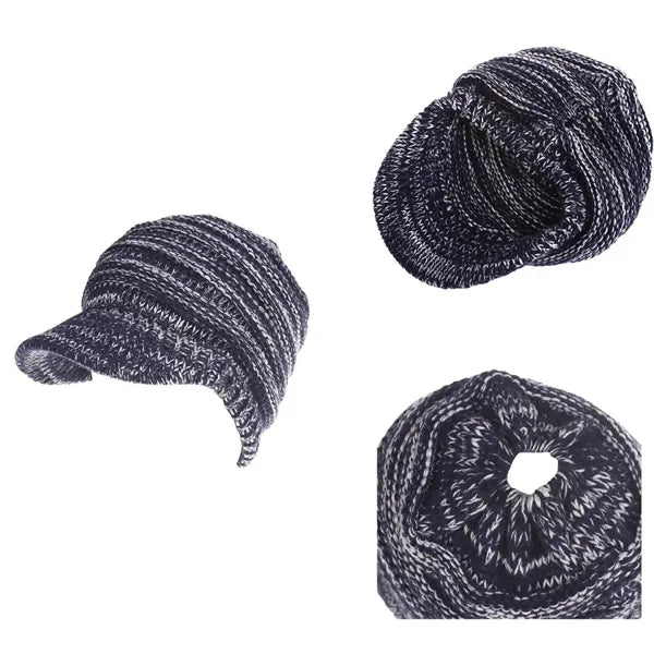 Chunky Soft Oversized Ribbed Slouchy Knit Hat with Visor