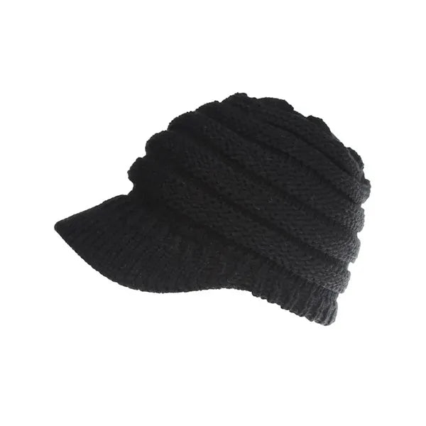 Chunky Soft Oversized Ribbed Slouchy Knit Hat with Visor