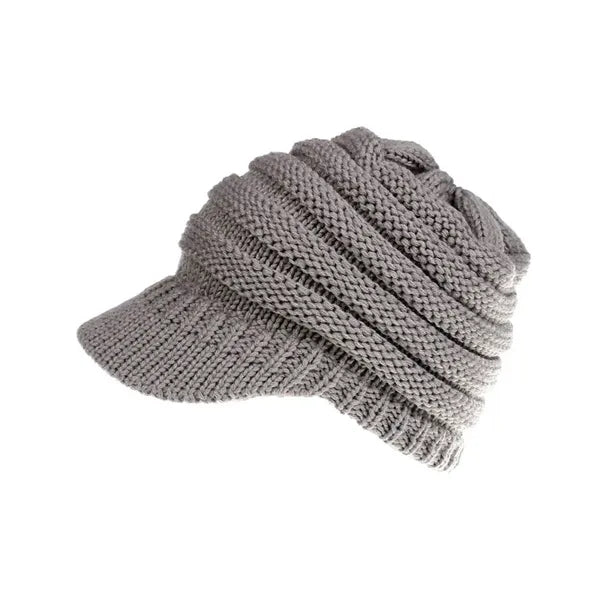 Chunky Soft Oversized Ribbed Slouchy Knit Hat with Visor