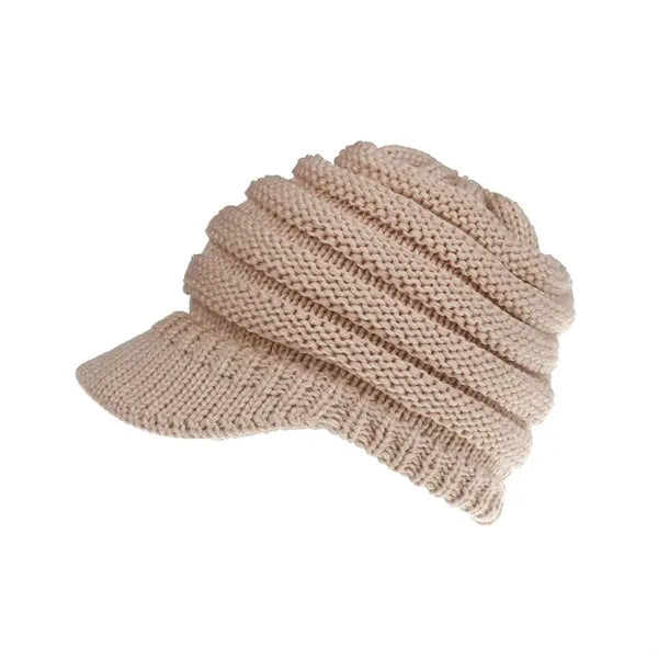 Chunky Soft Oversized Ribbed Slouchy Knit Hat with Visor