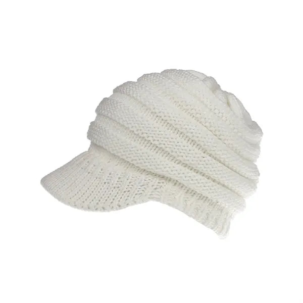 Chunky Soft Oversized Ribbed Slouchy Knit Hat with Visor
