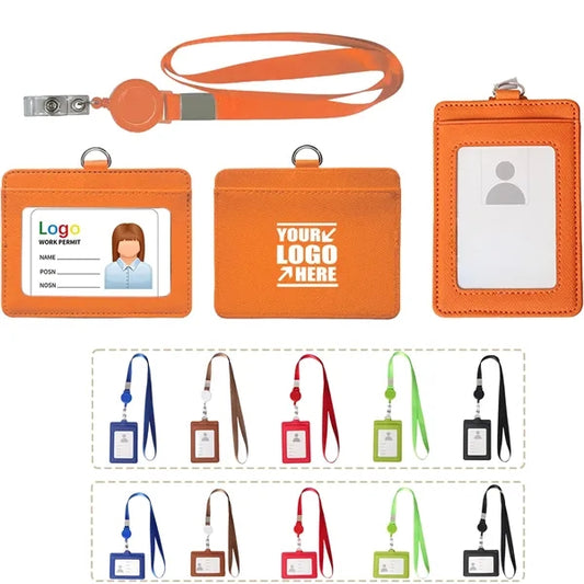 Retractable PU Leather ID Badge Holder Card