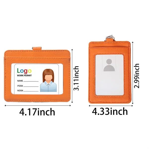 Retractable PU Leather ID Badge Holder Card