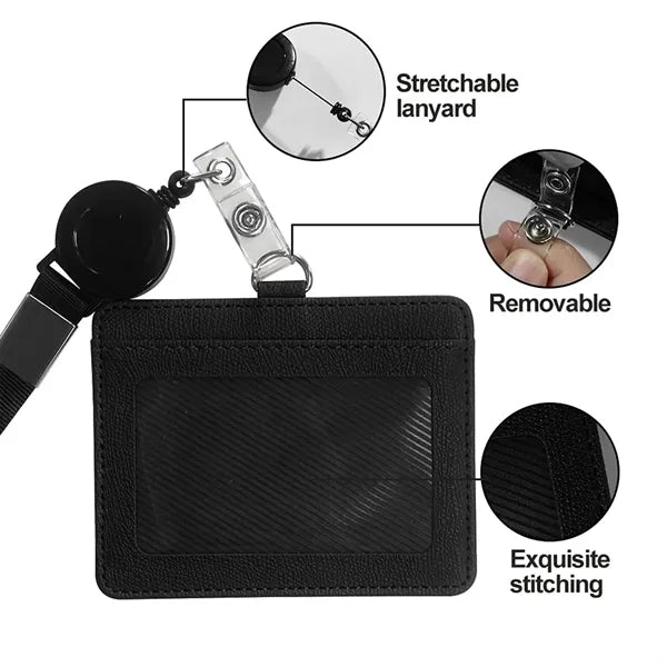 Retractable PU Leather ID Badge Holder Card