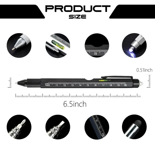 9 in 1 Multitool Pen LED Ruler Stylus Level Screwdrivers