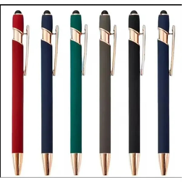 Soft Touch Ballpoint Pen with Rose Gold Accent