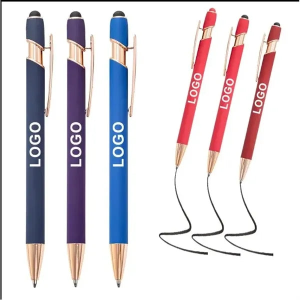 Soft Touch Ballpoint Pen with Rose Gold Accent