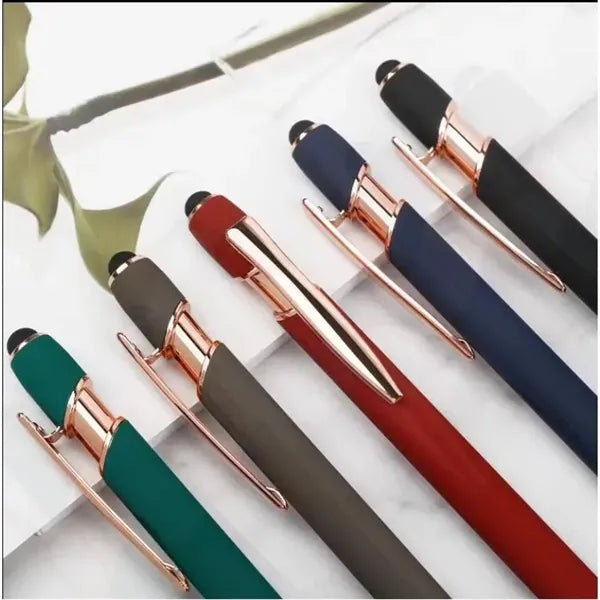 Soft Touch Ballpoint Pen with Rose Gold Accent