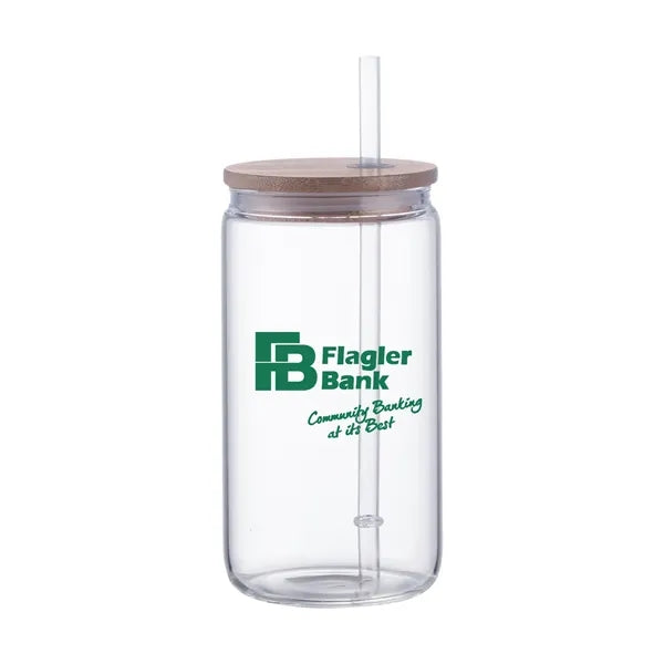 18 oz. Glass Can with Bamboo Lid & Straw