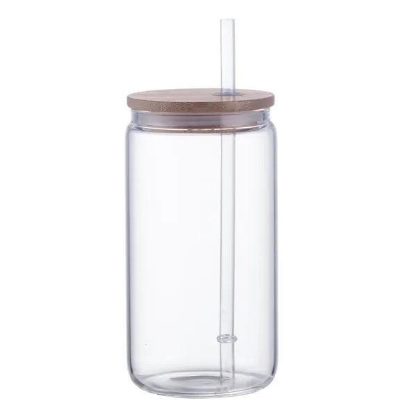 18 oz. Glass Can with Bamboo Lid & Straw