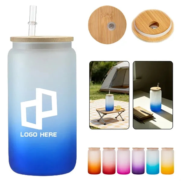 16Oz Gradient Glass Tumbler With Straw