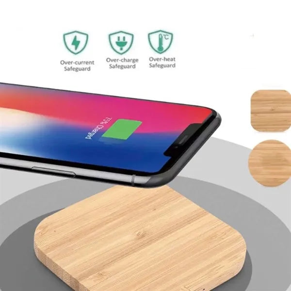 15W bamboo wood phone wireless charger pad for home office