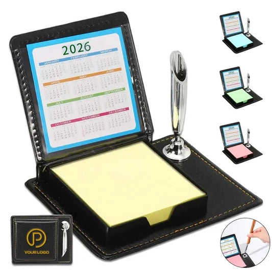 Desktop sticky notes holder PU leather with pen stand