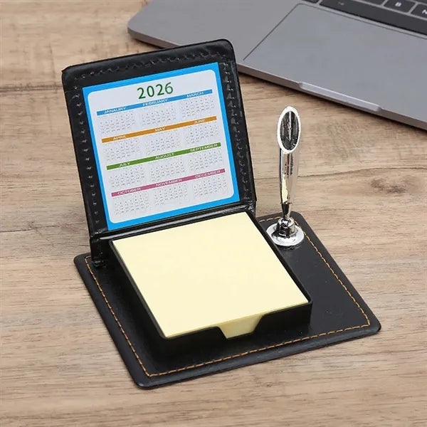 Desktop sticky notes holder PU leather with pen stand