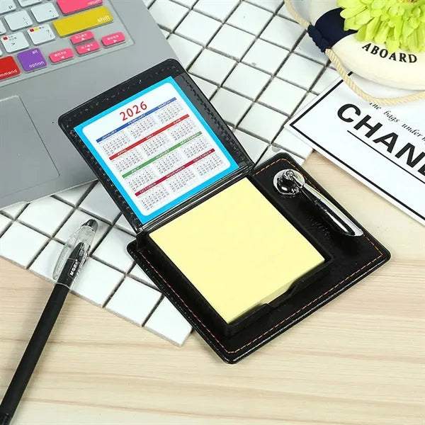 Desktop sticky notes holder PU leather with pen stand