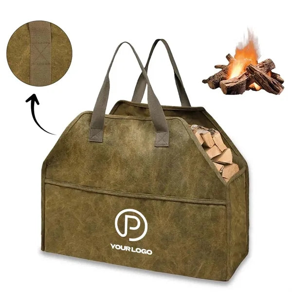 Canvas firewood carrier tote heavy duty with sturdy handle