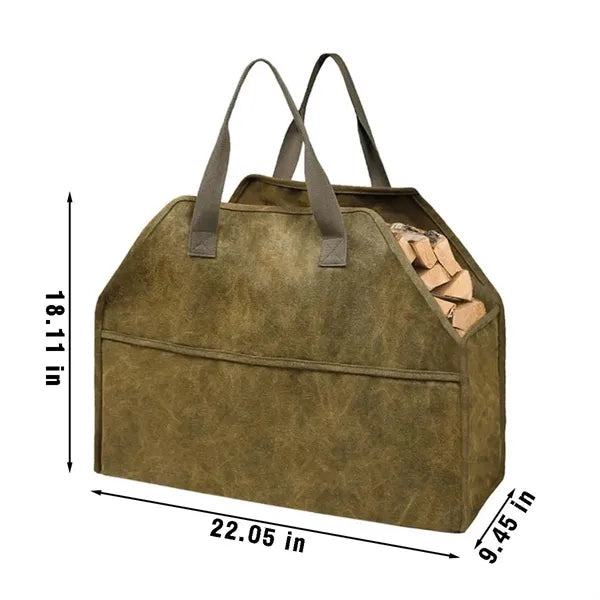 Canvas firewood carrier tote heavy duty with sturdy handle