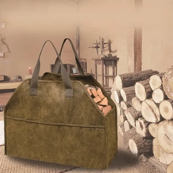 Canvas firewood carrier tote heavy duty with sturdy handle