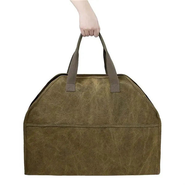 Canvas firewood carrier tote heavy duty with sturdy handle