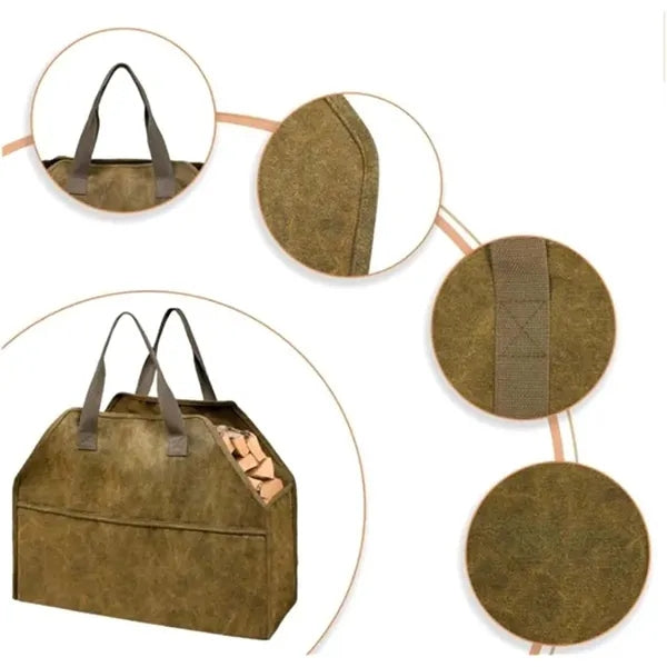 Canvas firewood carrier tote heavy duty with sturdy handle