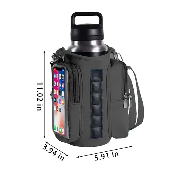 Magnetic gym bag water bottle holder with clear phone pocket