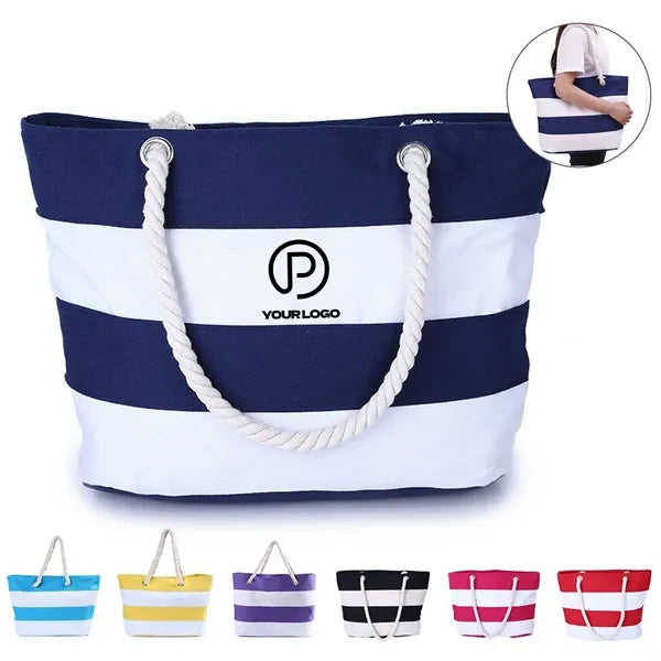 Large canvas beach tote bag with zipper for pool shopping