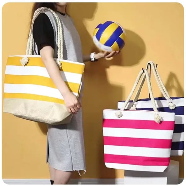 Large canvas beach tote bag with zipper for pool shopping