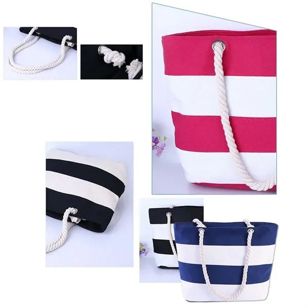 Large canvas beach tote bag with zipper for pool shopping