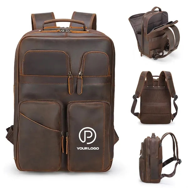 Vintage genuine leather laptop backpack for business travel