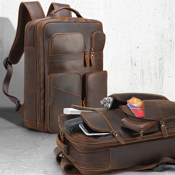 Vintage genuine leather laptop backpack for business travel