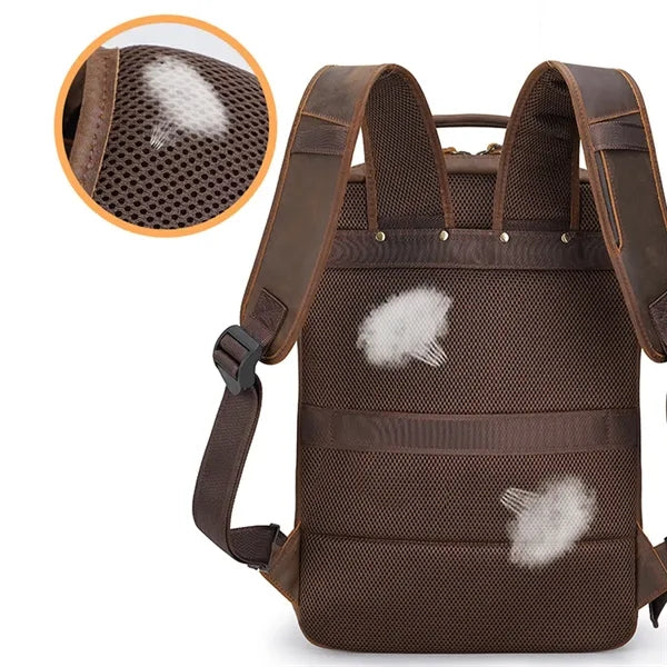 Vintage genuine leather laptop backpack for business travel
