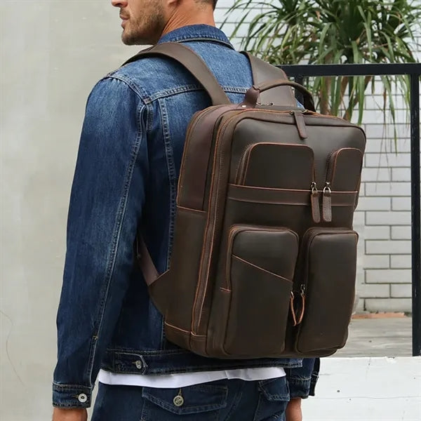 Vintage genuine leather laptop backpack for business travel