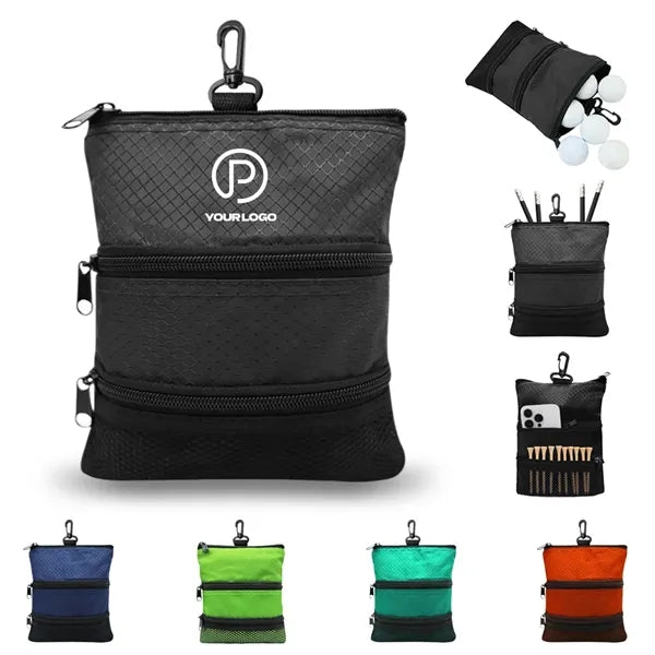 Golf pouch bag with hook multi pocket for valuables tee