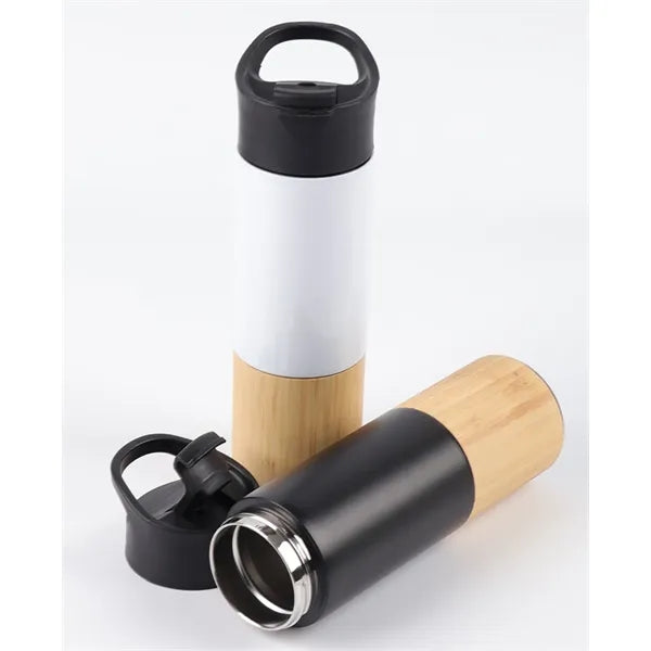 17 Oz Bamboo Travel Tumbler Steel Handle Insulated Mug