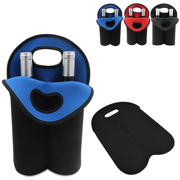 Neoprene 2 Bottle Wine Carrier Tote Bag