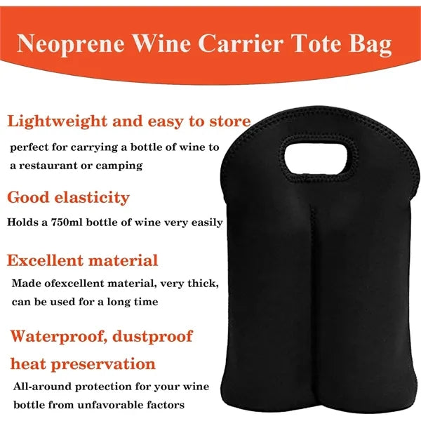 Neoprene 2 Bottle Wine Carrier Tote Bag