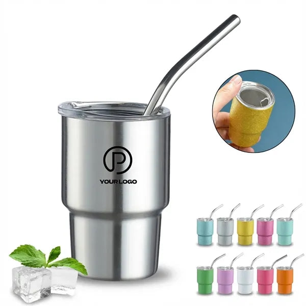 3oz stainless steel mini shot glass with straw for parties