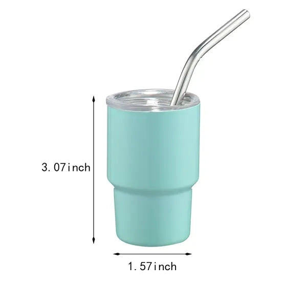 3oz stainless steel mini shot glass with straw for parties