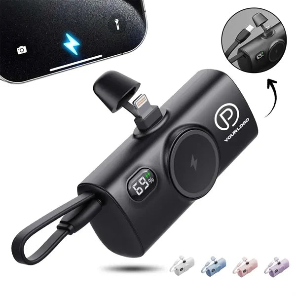 Plug-in 5000mAh power bank portable charger with cable light