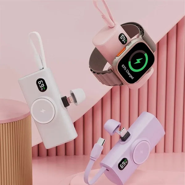 Plug-in 5000mAh power bank portable charger with cable light