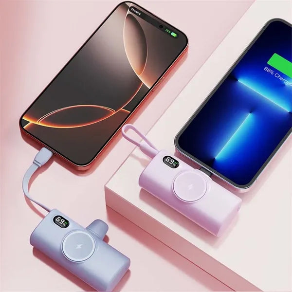 Plug-in 5000mAh power bank portable charger with cable light