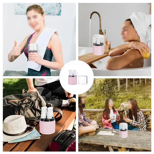 Refillable travel toiletries bottle with spray&lotion ports