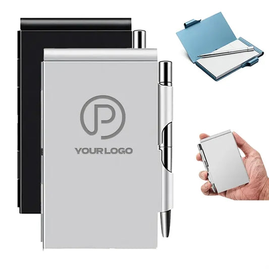 Mini metal pocket notebook notepad with pen for office