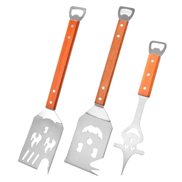 Outdoor Stainless Steel Grill Spatula with Wooden Handle