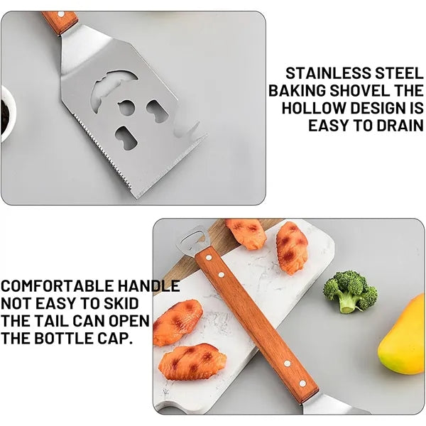 Outdoor Stainless Steel Grill Spatula with Wooden Handle