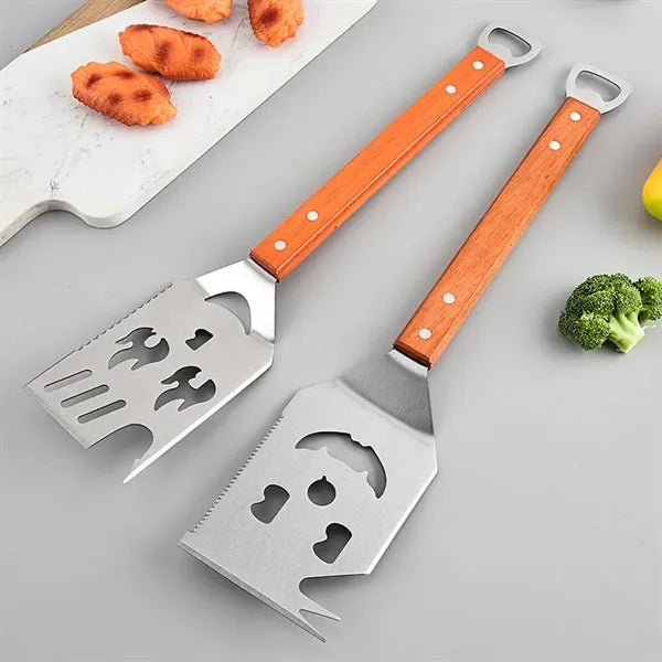 Outdoor Stainless Steel Grill Spatula with Wooden Handle