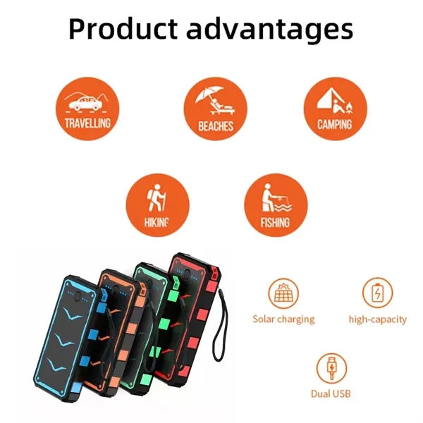 20000mAh solar power bank waterproof with outdoor flashlight